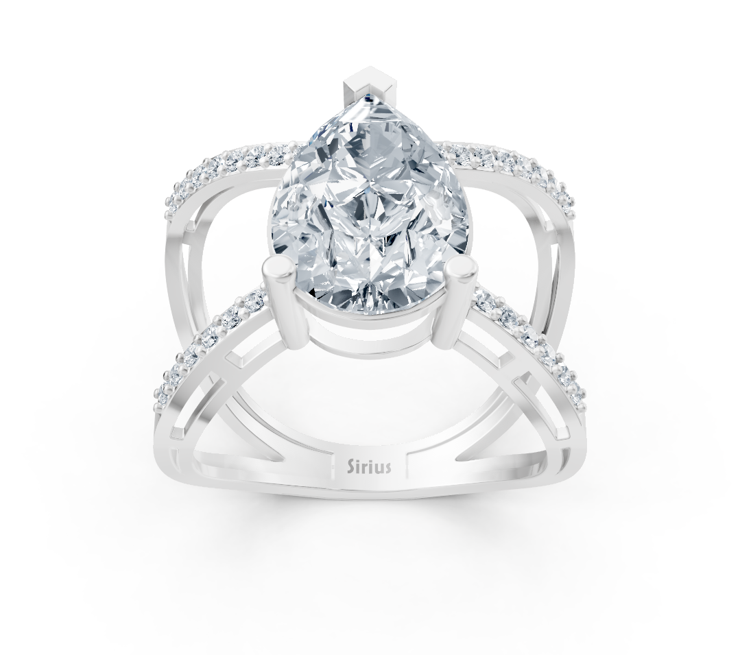 Elegant white gold ring with pear and round lab-grown diamond – 4.39 ct