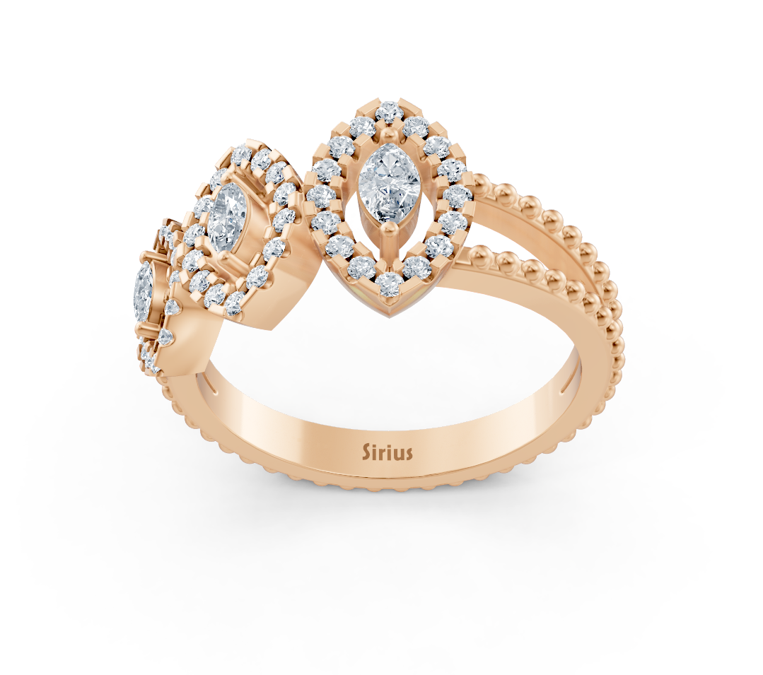 Bague triple marquise ludique en Or Rose avec diamants de laboratoire – Bijoux haut de gamme de Rosy Lab Diamonds