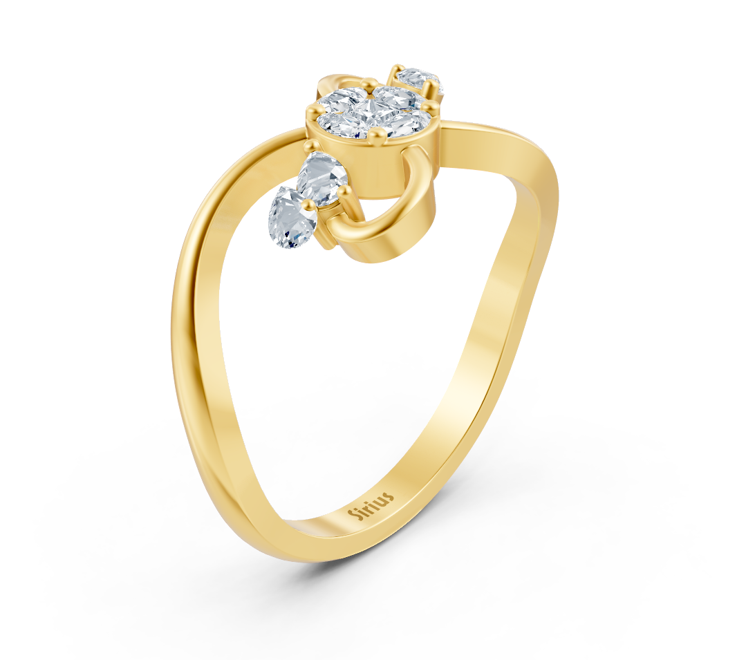 Yellow gold ring with marquise, princess, and pear lab diamonds