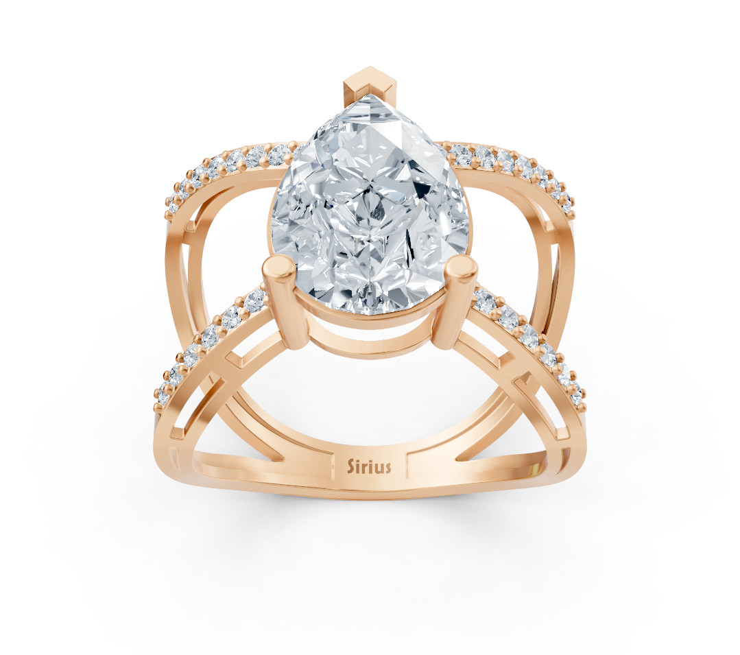 Elegant Rose Gold ring with pear-shaped and round lab-grown Diamond - 4.39 ct - high-quality Jewelry from Rosy Lab Diamonds