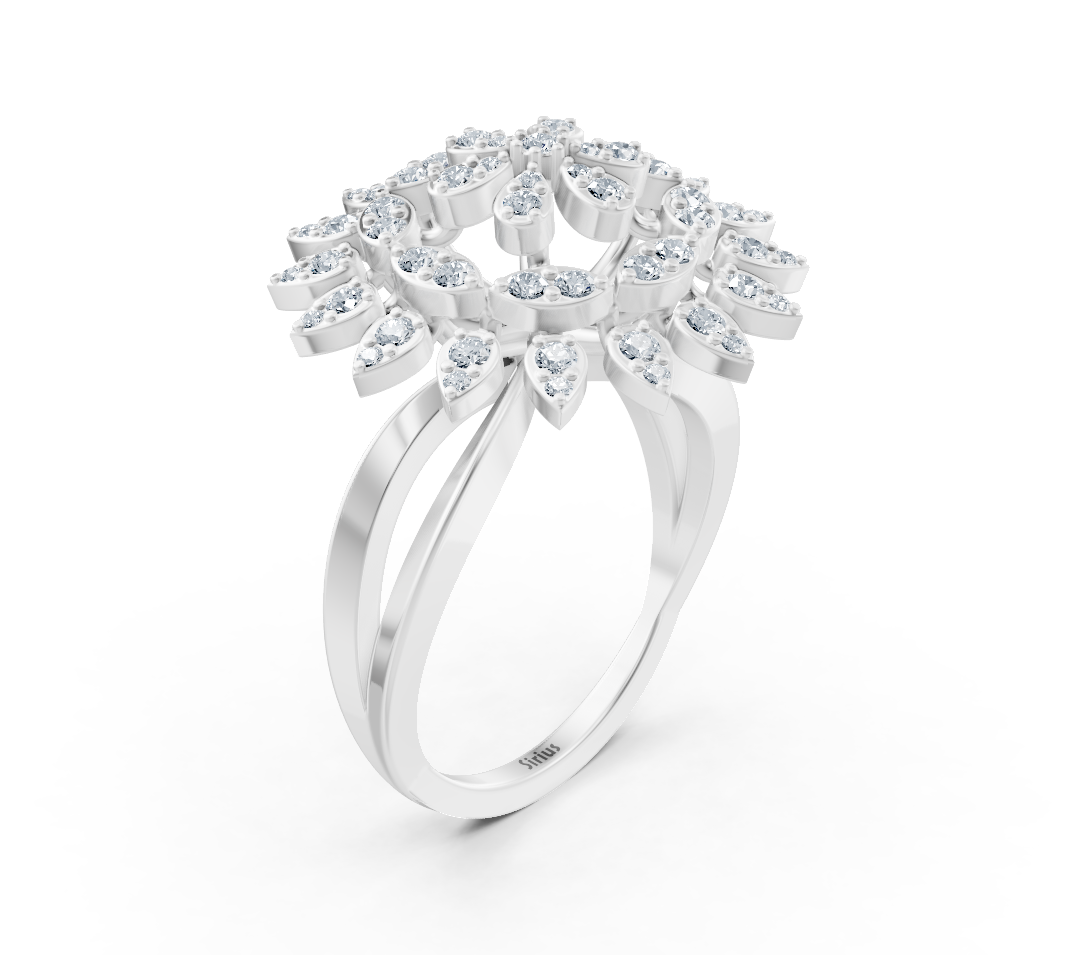 White gold ring in a floral style with round lab-grown diamonds – high-quality Jewelry from Rosy Lab Diamonds