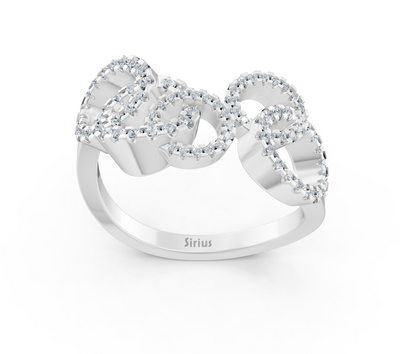 Eleganter Weißgold-Ring mit labordiamantenbesetzten Schleifen