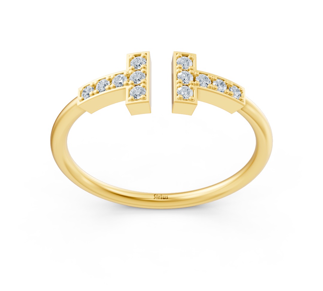 Zickzack-Ring aus Gelbgold mit funkelnden Labor-Diamanten