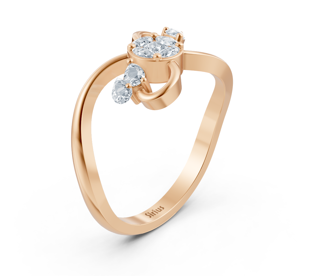 Rose gold ring with marquise, princess, and pear lab diamonds