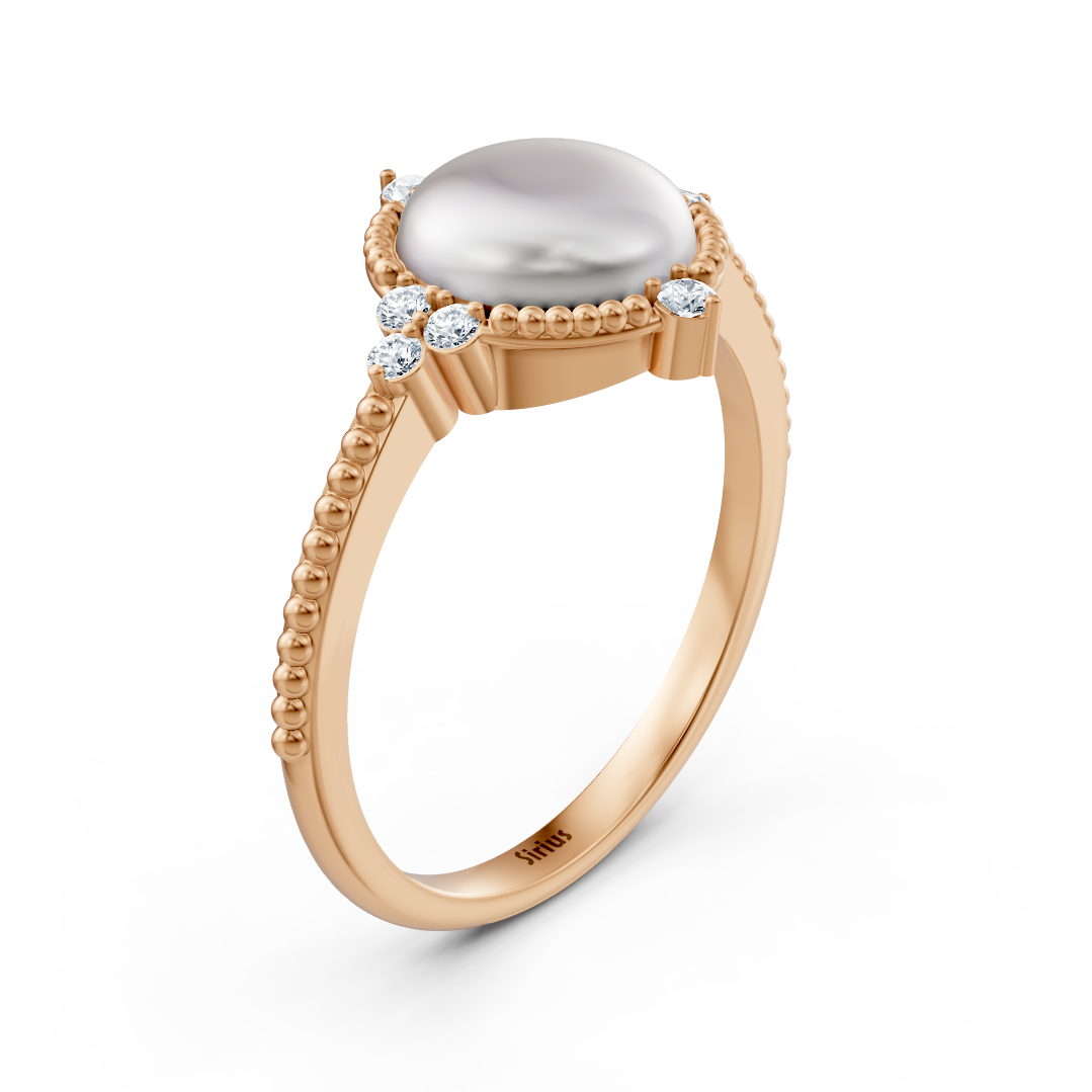 Romantic ring with cabochon pearl and diamonds in 14K rose gold – 77R0249