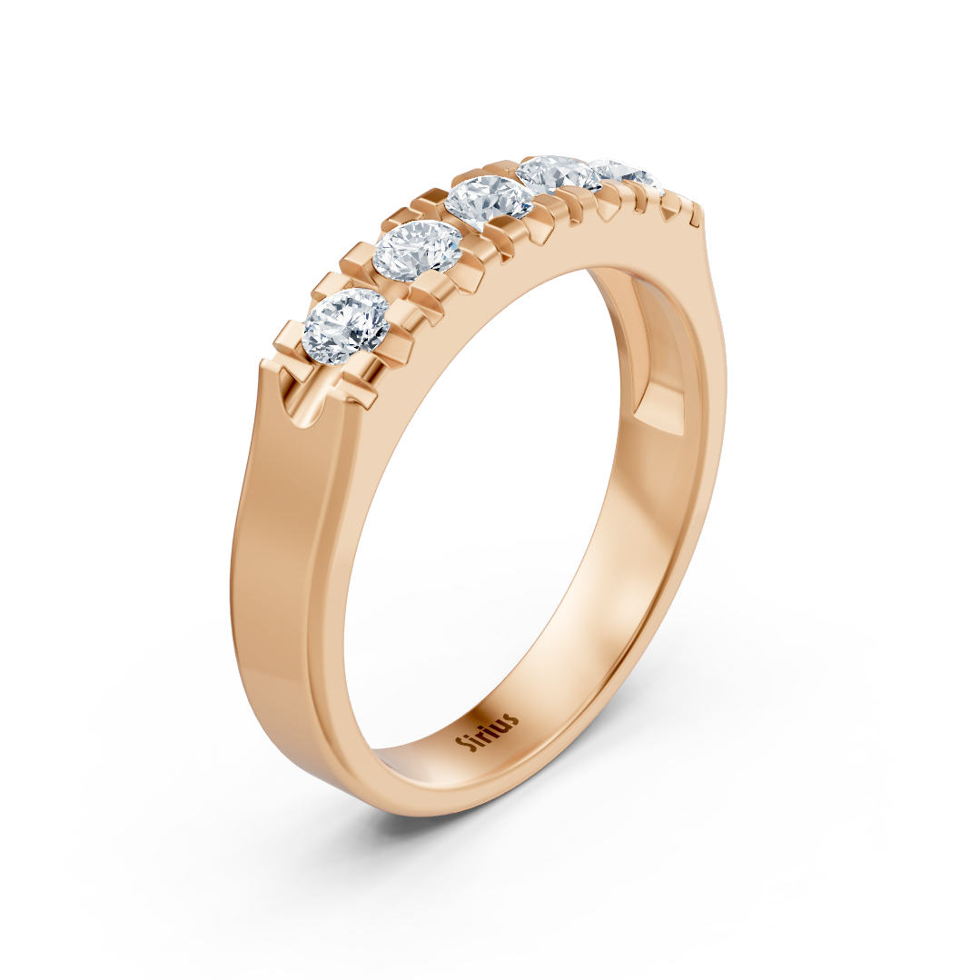 خاتم نصف ألماس مع ألماس مُنتَج في المختبر من ذهب وردي - 77R0253 - مجوهرات فاخرة من Rosy Lab Diamonds
