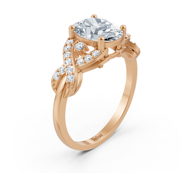 Romantic oval twisted ring with lab diamonds in 14K rose gold
