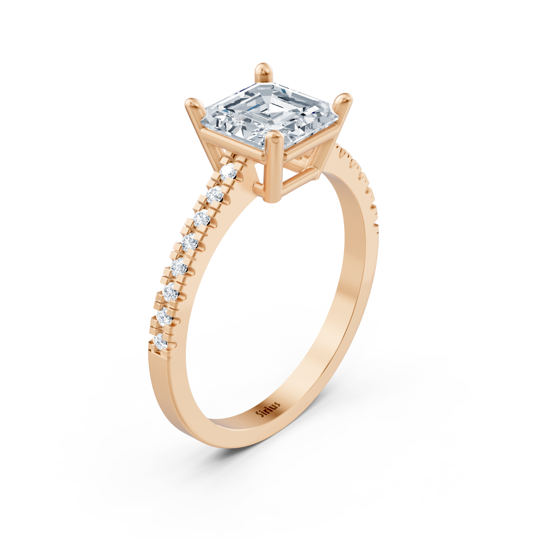 Rose Altın Pavé Bantlı Emerald Kesim Laboratuvar Pırlantalı Nişan Yüzüğü - 77R0255 - Rosy Lab Diamonds’tan yüksek kaliteli Mücevher