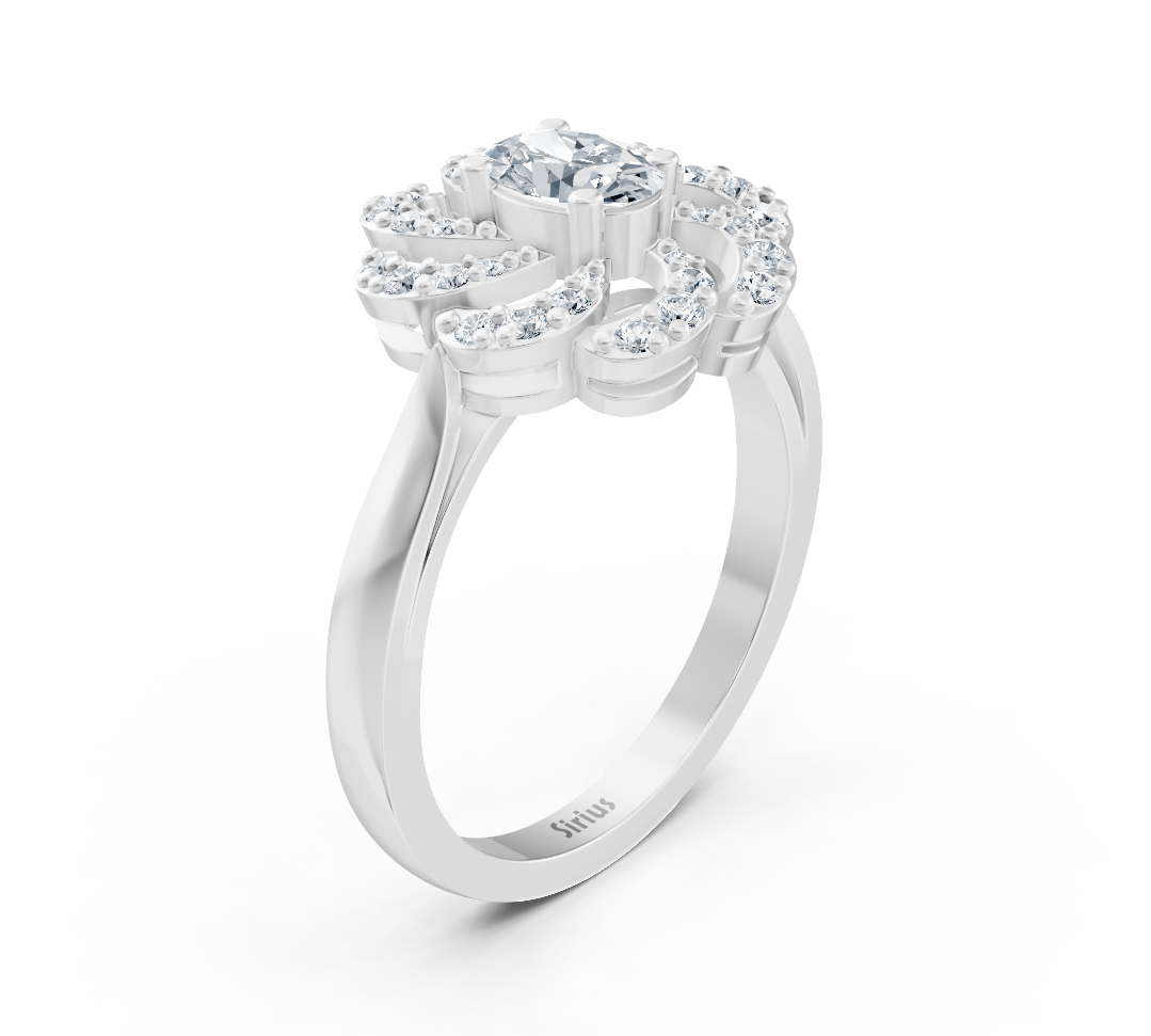 خاتم ألماس من الذهب الأبيض بتصميم زهرة وحجر مركزي - 0.36 قيراط - مجوهرات فاخرة من Rosy Lab Diamonds