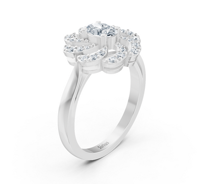 Weißgold-Diamantring im Blüten-Design mit Mittelstein – 0,36 ct