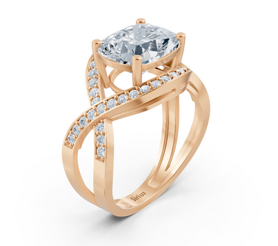 Modern rose gold ring with cushion and round lab-grown diamond – 3.47 ct