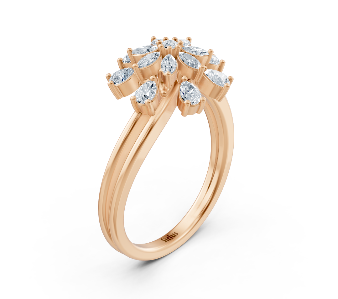 خاتم من الذهب الوردي مزين بألماس مختبري بأشكال ماركيز ودائرية وقطرات - مجوهرات فاخرة من Rosy Lab Diamonds