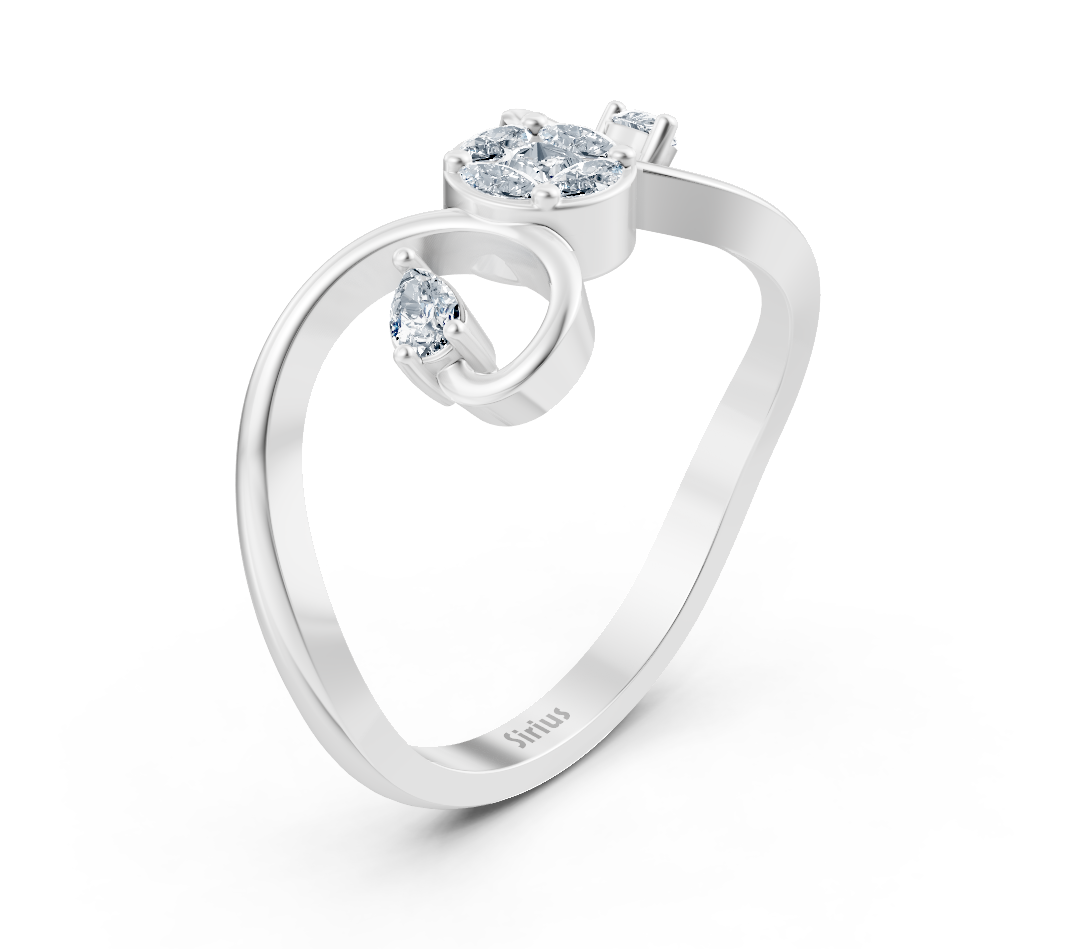 Weißgoldener Ring mit Marquise-, Princess- und Pear-Schliff
