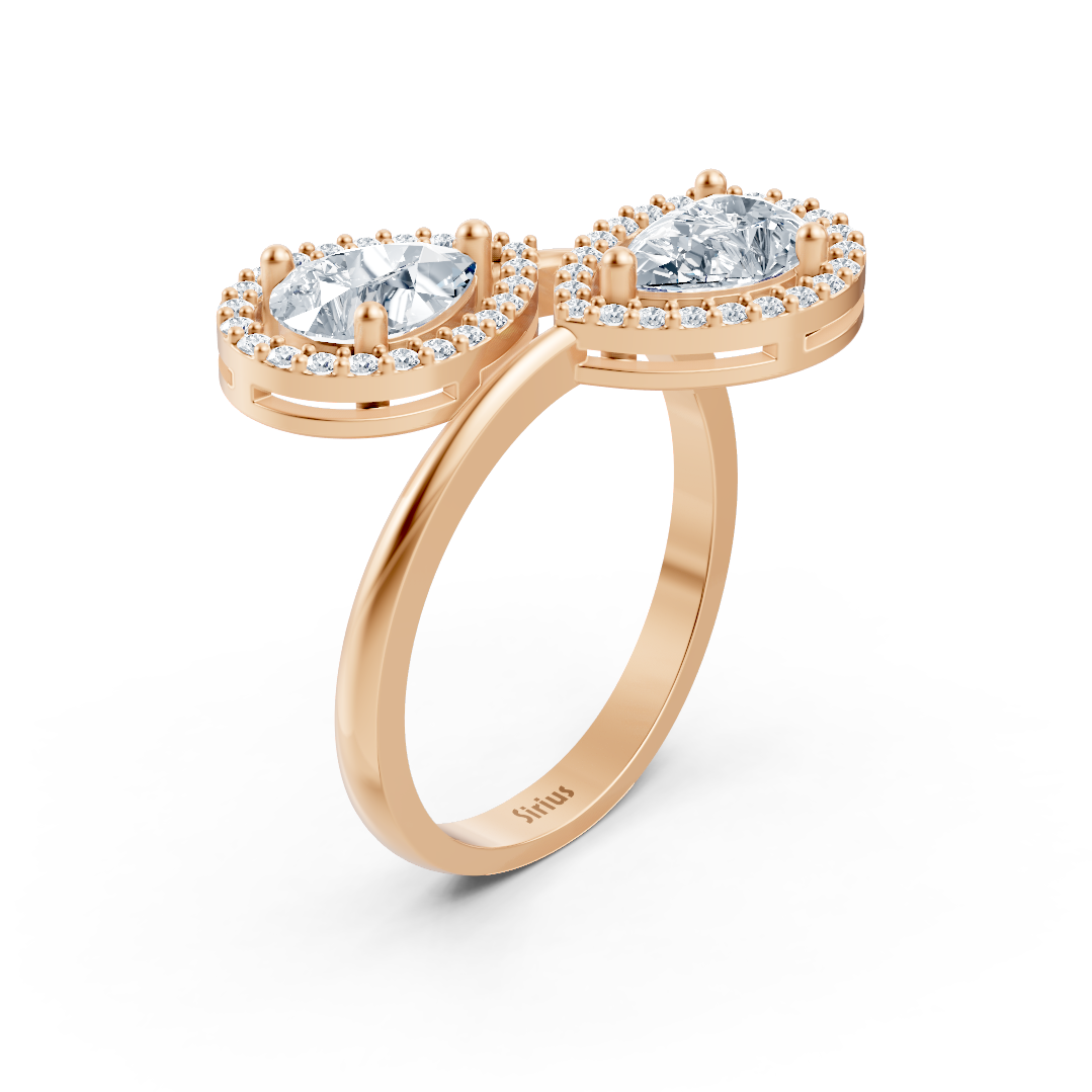 Open double ring with lab diamonds in pear and round cut in rose gold – 77R0252
