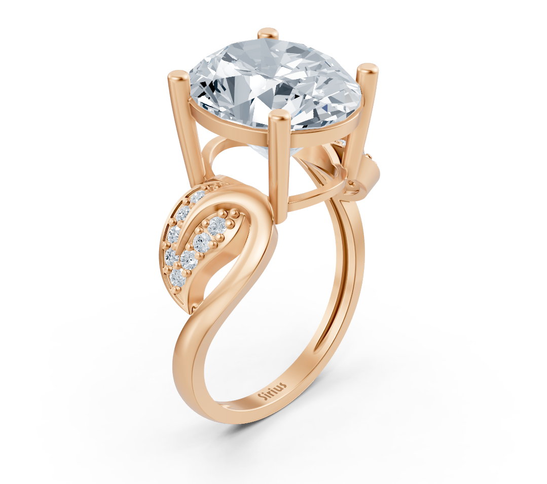 Verlobungsring aus Roségold mit ovalem Labordiamanten und geschwungener Ornamentfassung