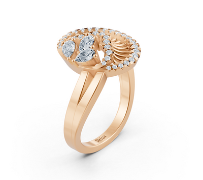Artistic rose gold ring with oval design and lab diamonds