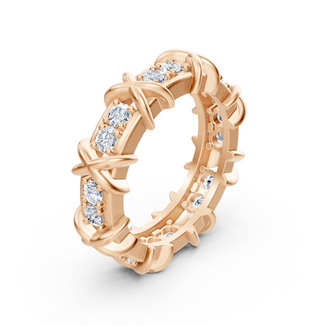 Alliance éternité avec diamants de laboratoire et motif en X en Or Rose 14 carats - 77R0250 - Bijoux haut de gamme de Rosy Lab Diamonds