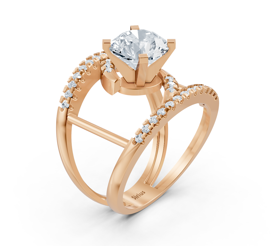 Rose gold ring with large lab-grown round diamond and pavé setting – 2.12 ct