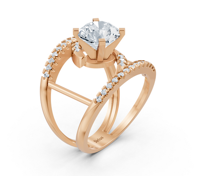 Rose gold ring with large lab-grown round diamond and pavé setting – 2.12 ct