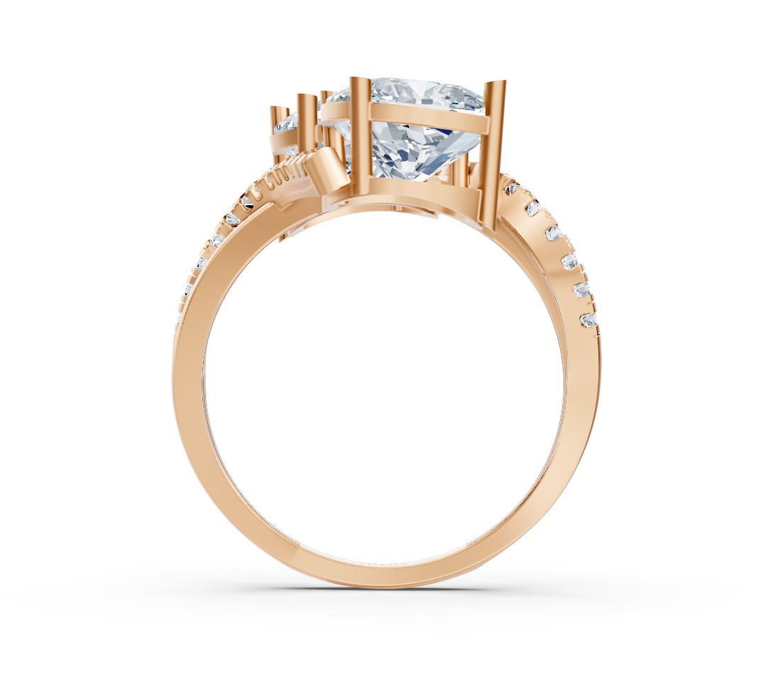 Modern two-stone ring with cushion cut and lab-grown diamonds in 14K rose gold