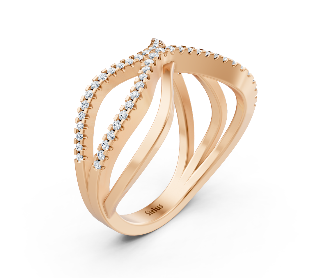 خاتم أنيق من ذهب وردي بتصميم متقاطع وألماس مُصنّع في المختبر - مجوهرات فاخرة من Rosy Lab Diamonds