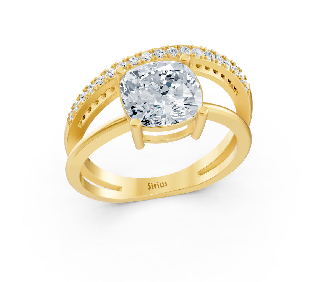 Elegant Yellow Gold ring with cushion-cut and round lab-grown Diamond – 2.28 ct – high-quality Jewelry by Rosy Lab Diamonds