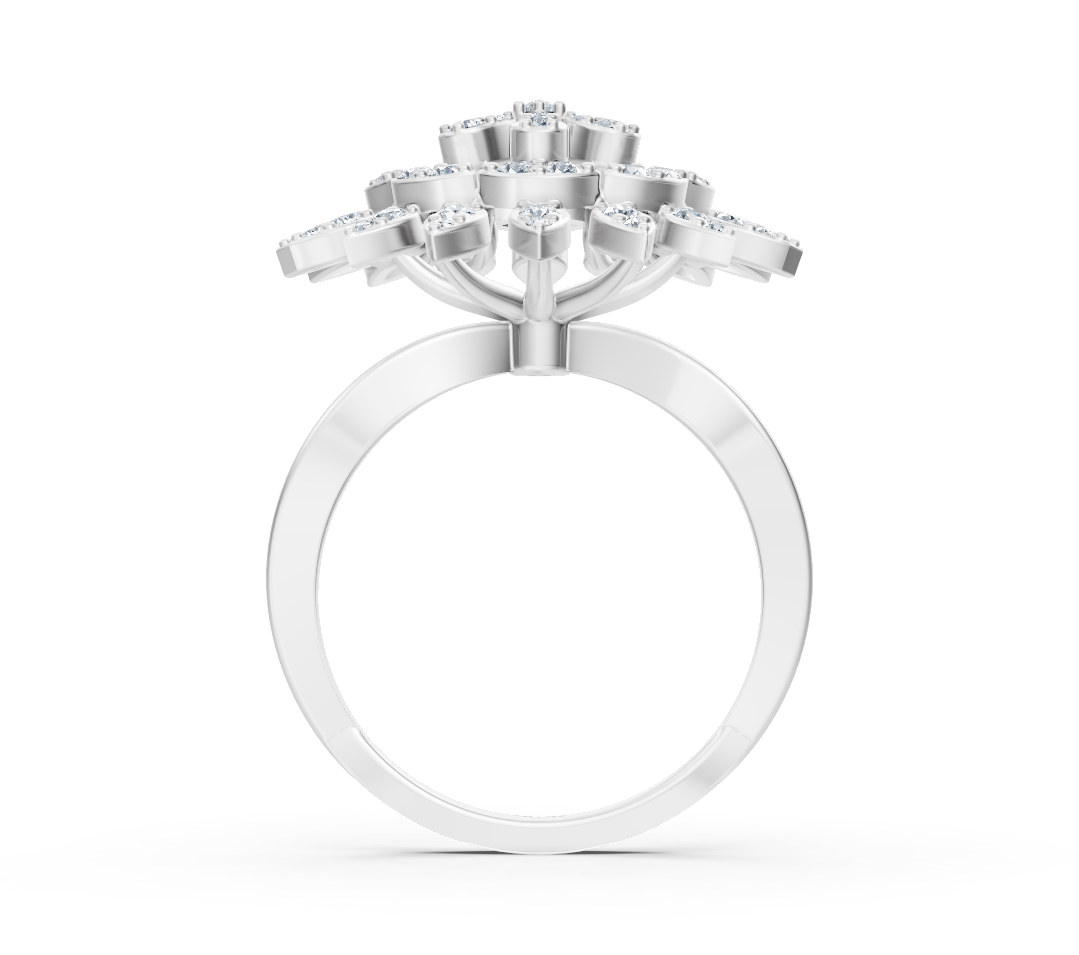 Weißgoldring in floralem stil mit runden labordiamanten