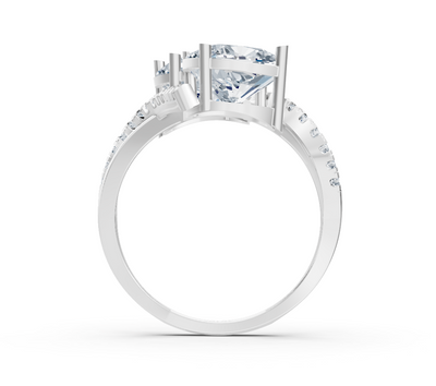 Bague moderne à deux pierres avec taille coussin et diamants synthétiques en or blanc 14K