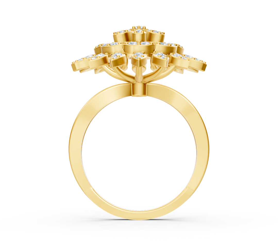 Bague en or jaune au design floral avec des diamants de laboratoire ronds – des bijoux haut de gamme de Rosy Lab Diamonds