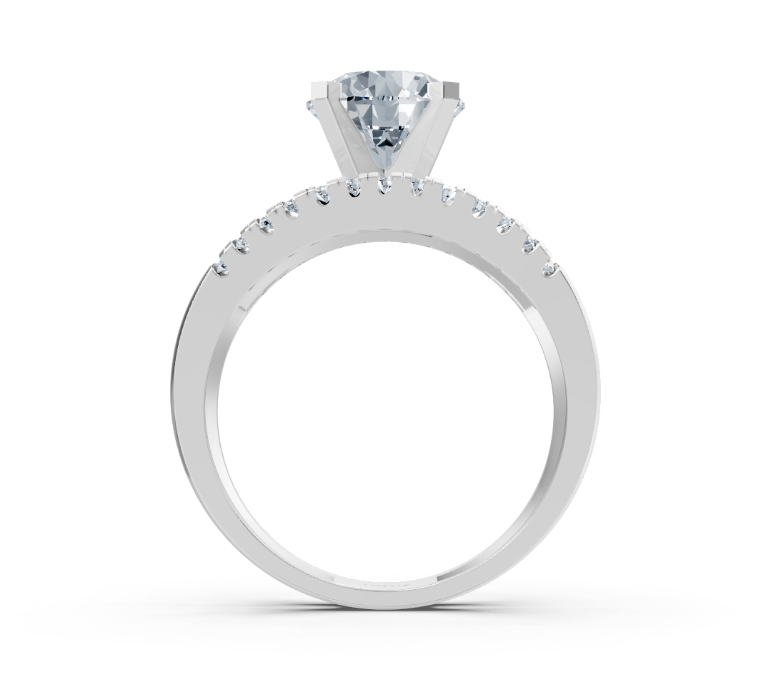 Weißgold-Ring mit großem laborgezüchtetem Runddiamant und Pavé-Fassung – 2,12 ct