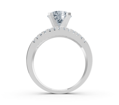 Weißgold-Ring mit großem laborgezüchtetem Runddiamant und Pavé-Fassung – 2,12 ct