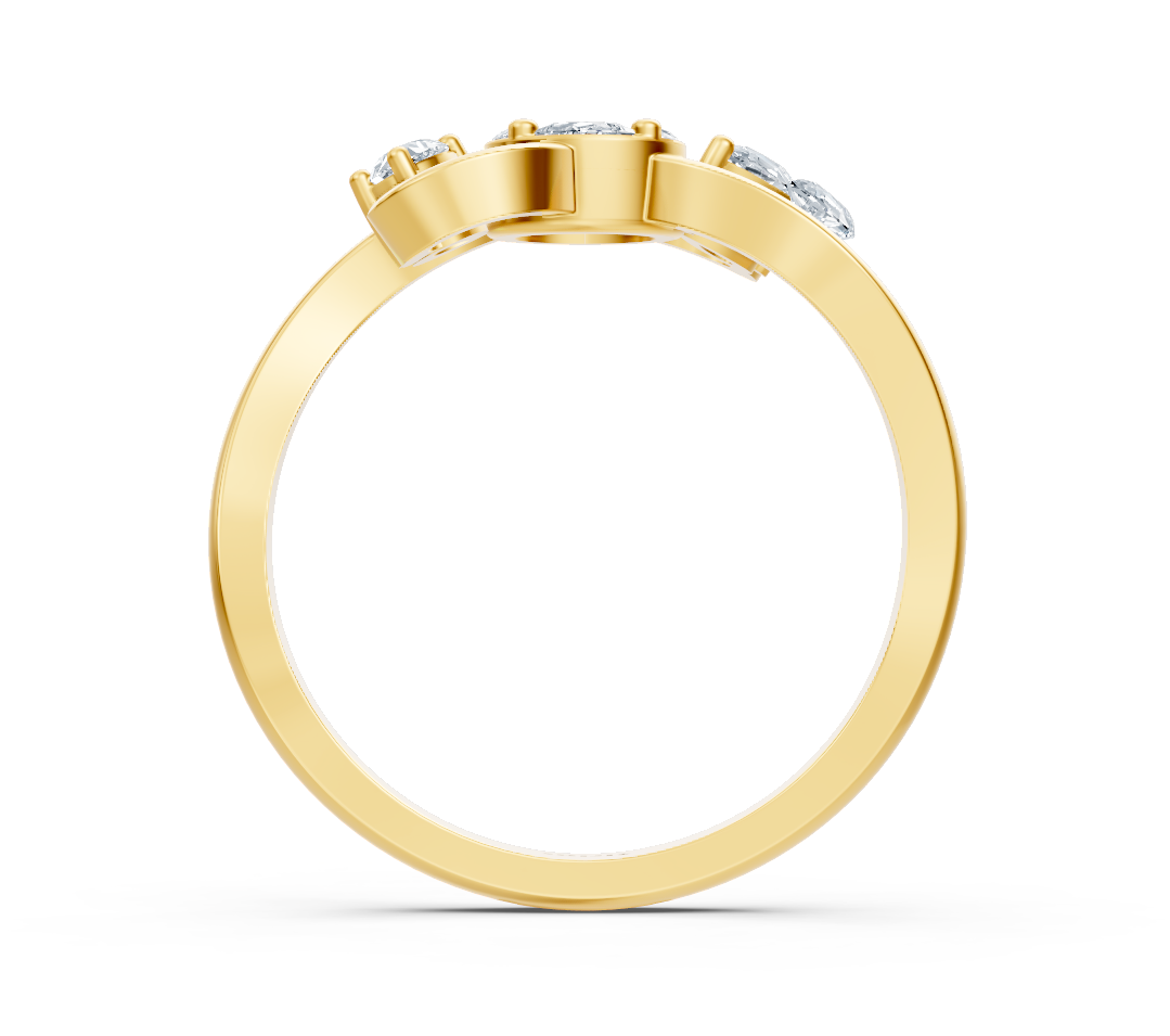 Yellow gold ring with marquise, princess, and pear lab diamonds