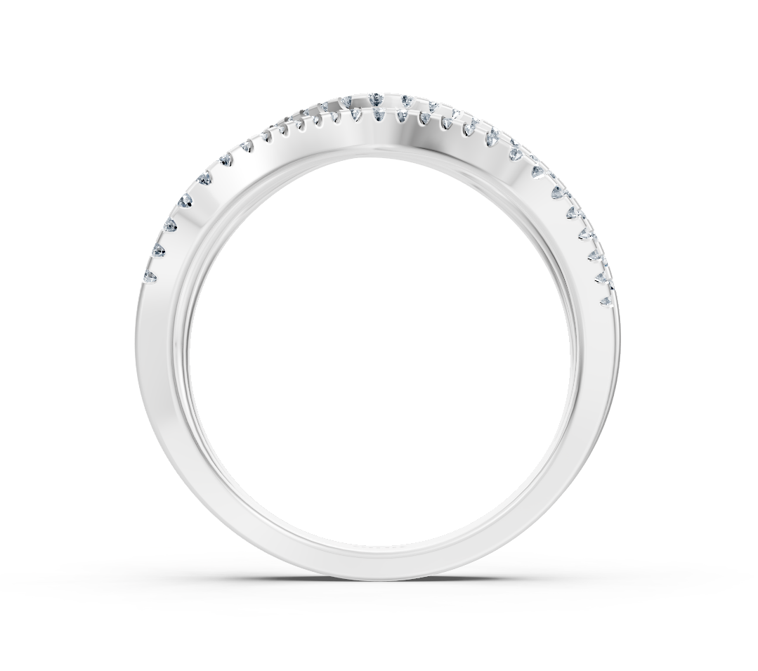 Modern white gold ring with crisscross design and lab diamonds