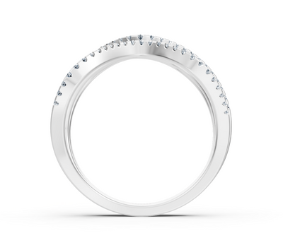 Modern white gold ring with crisscross design and lab diamonds