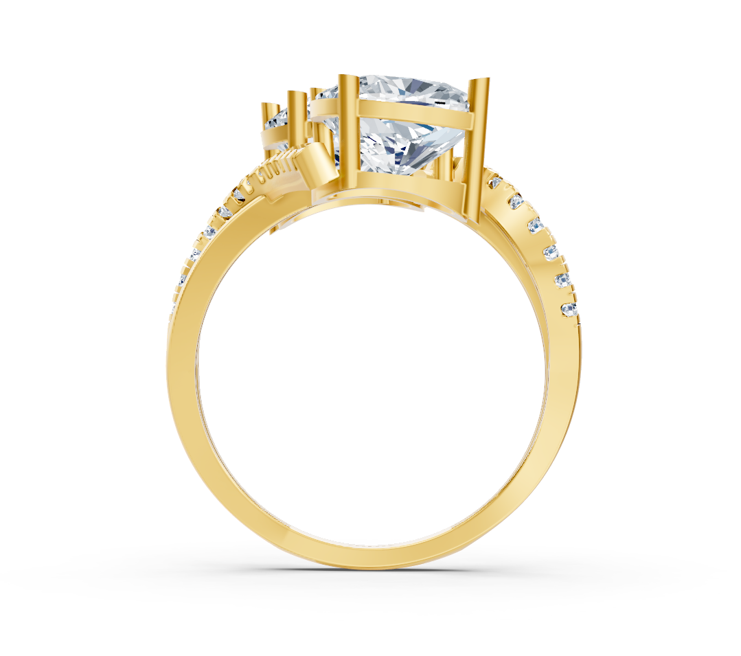 Moderner Zwei-Stein-Ring mit Cushion-Schliff und laborgezüchteten Diamanten in 14K Gelbgold - hochwertiger Schmuck von Rosy Lab Diamonds