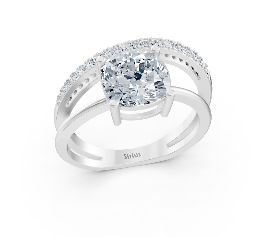 Eleganter Weißgold-Ring mit Cushion- und rundem laborgezüchtetem Diamant - 2,28 ct - hochwertiger Schmuck von Rosy Lab Diamonds