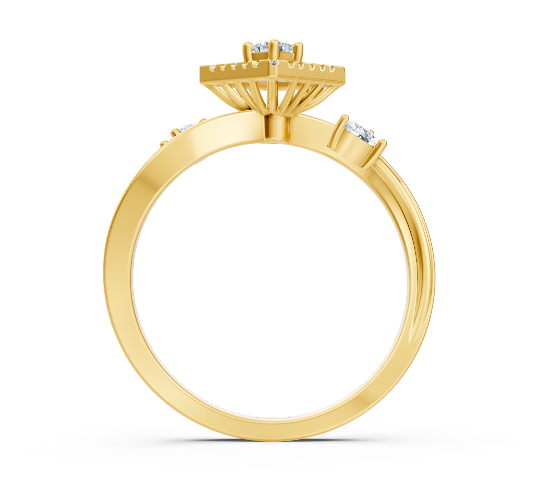 Yellow gold ring with geometric design and lab diamonds