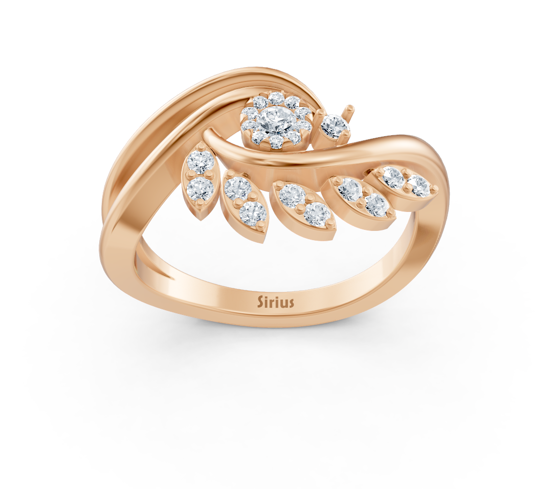 Rose gold ring with curved round diamond design