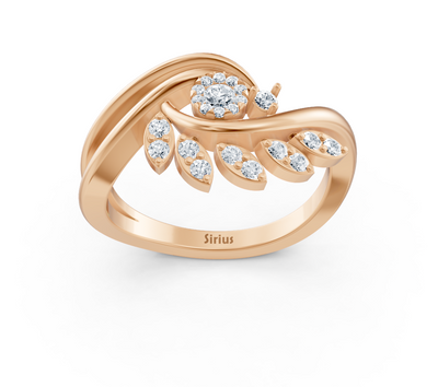 Rose gold ring with curved round diamond design