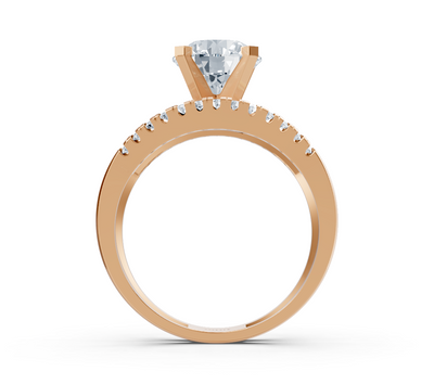 Rose gold ring with large lab-grown round diamond and pavé setting – 2.12 ct
