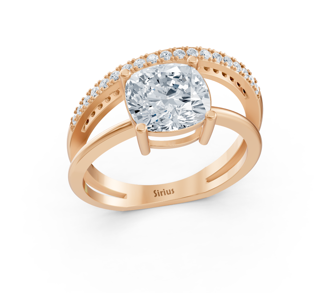 Élégante bague en Or Rose avec un Diamant de laboratoire taille coussin et rond - 2,28 ct - Bijoux haut de gamme de Rosy Lab Diamonds