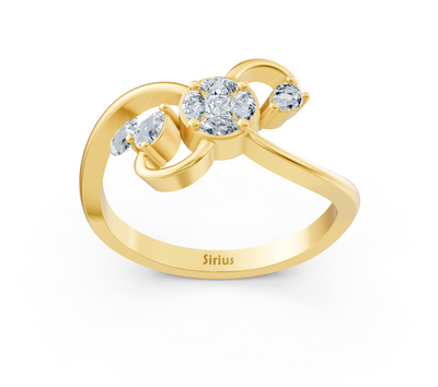 Yellow gold ring with marquise, princess, and pear lab diamonds