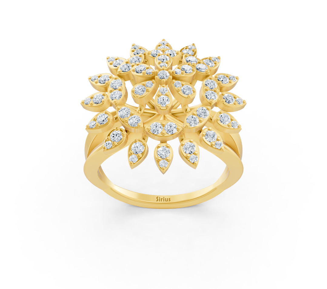 Yellow gold ring in floral design with round lab diamonds