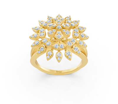 Yellow gold ring in floral design with round lab diamonds