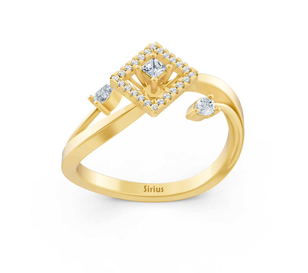 Bague en or jaune au design géométrique avec diamants de laboratoire – Bijoux haut de gamme de Rosy Lab Diamonds