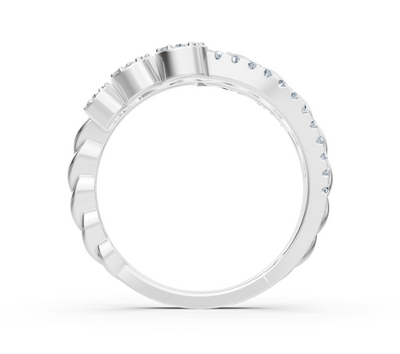 Weißgoldener Diamantring mit Blumenmuster und Zopfelement