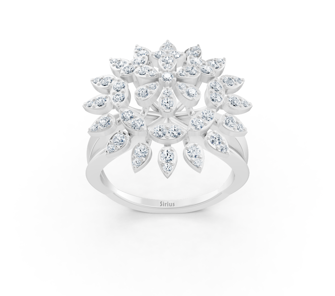 White gold ring in a floral style with round lab-grown diamonds – high-quality Jewelry from Rosy Lab Diamonds