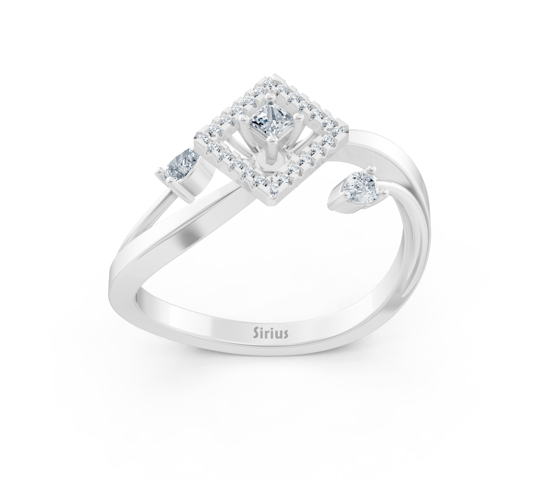 Weißgoldring mit geometrischem Design und Labordiamanten
