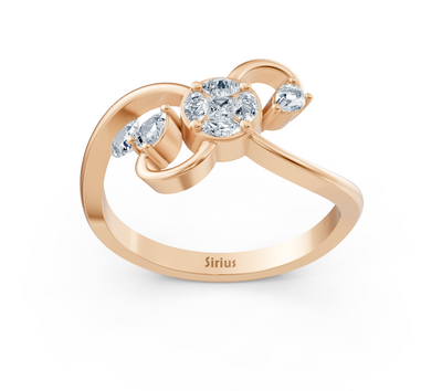 Rose gold ring with marquise, princess, and pear lab diamonds