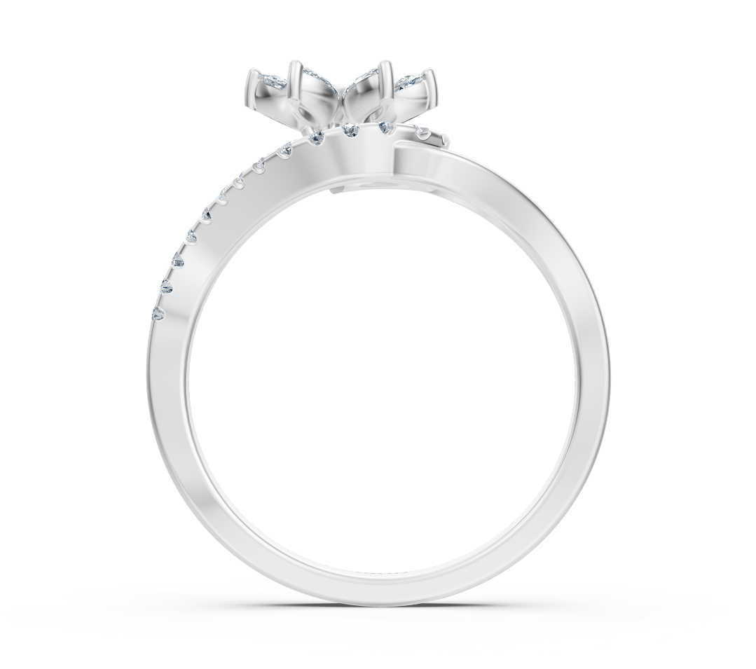 White gold ring with a floral design featuring marquise-cut and round diamonds—premium Jewelry by Rosy Lab Diamonds